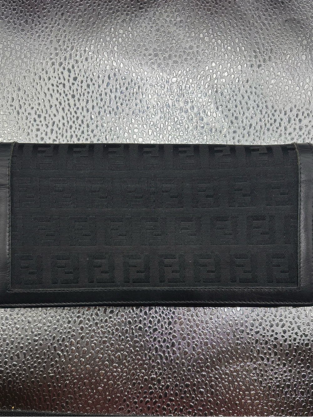 Fendi Black FF Jacquard Continental Wallet with Leather Trim
